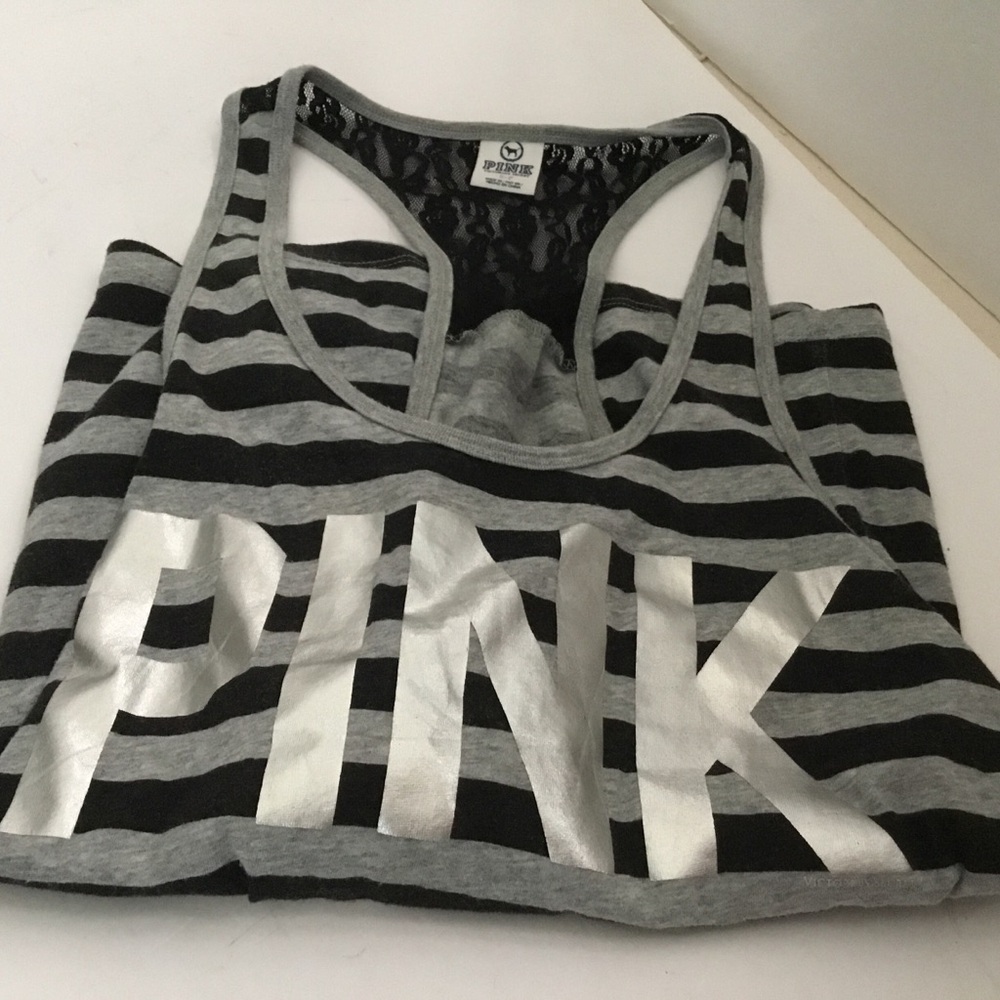 PINK Victoria's Secret Black and Gray Lace Tank